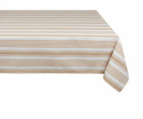 Beige and white striped cotton tablecloth, rectangular French farmhouse dining table linen