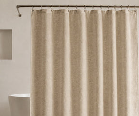 Beige linen shower curtain for a soft neutral bathroom, Long linen bathroom curtain for modern farmhouse styling