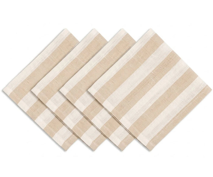 Beige Striped Napkins, Reusable Cotton Linen Table Linens for Rustic Dining Rooms and Family Gatherings.