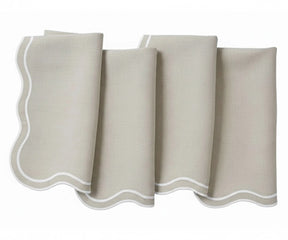 beige scalloped edge cotton napkins with delicate embroidery. reusable beige cotton napkins for holidays and everyday dining