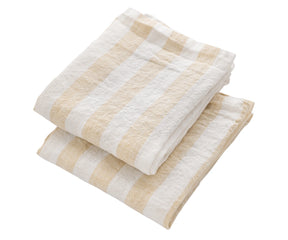 Beige striped linen kitchen towels folded eco friendly linen dish towels for everyday kitchen use