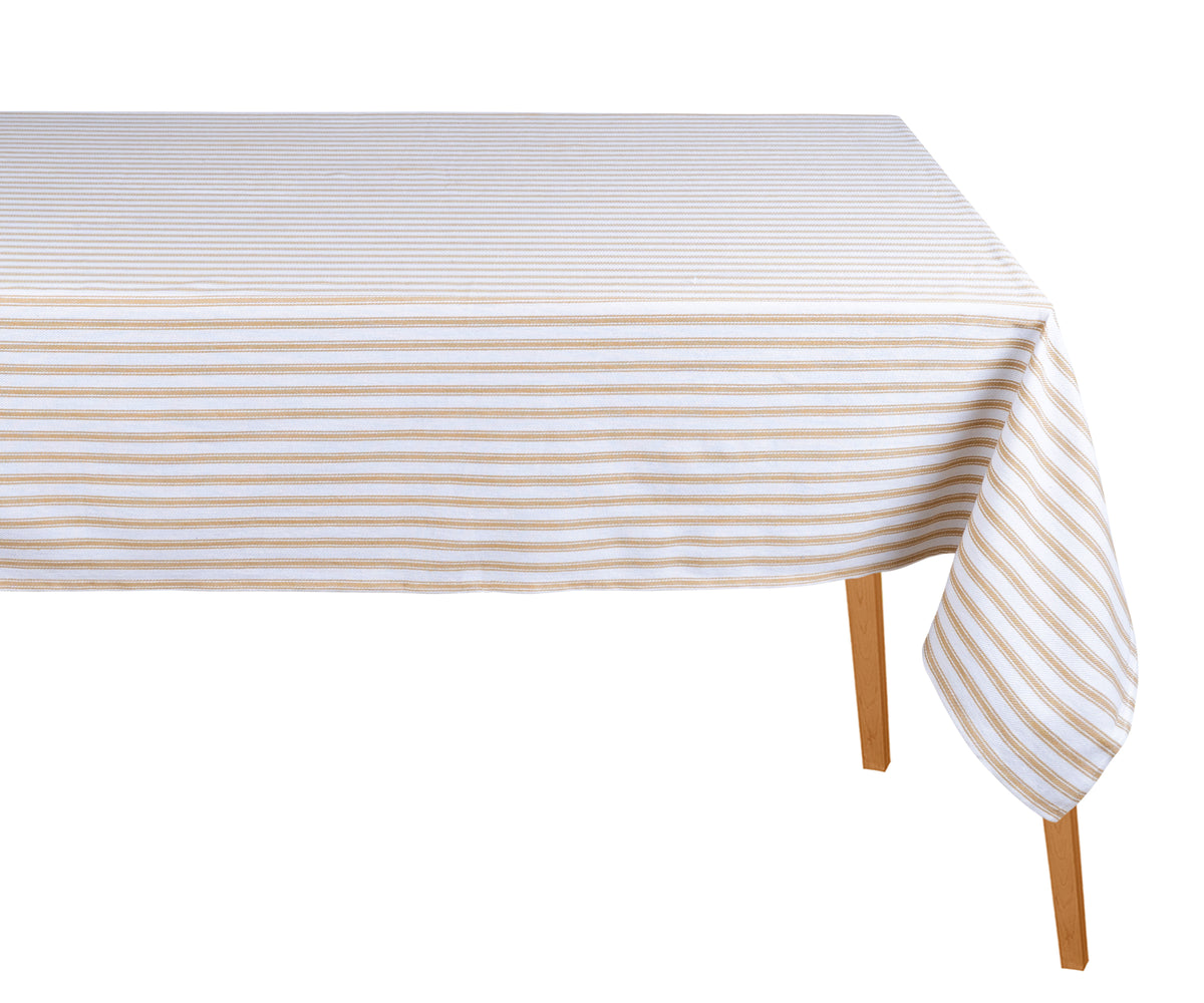 Tan and White Striped Tablecloth