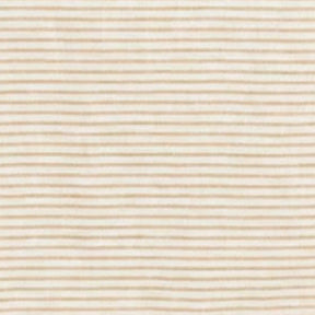 Close-up view of a beige and white horizontal striped cotton fabric texture swatch.