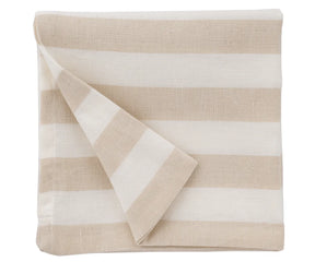 Side view of durable cotton linen beige stripe cushion cover
