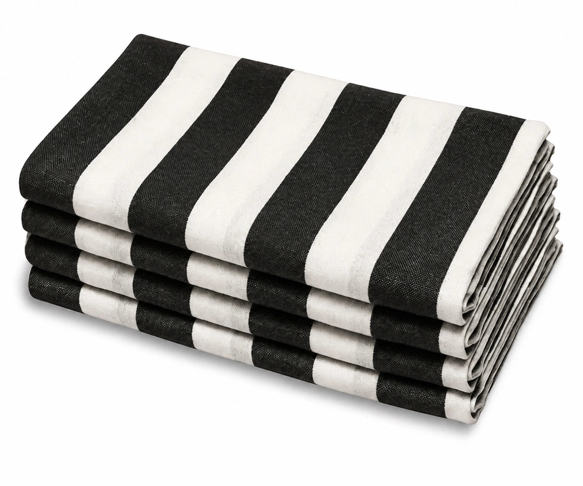 Black cabana striped cloth napkins, reusable and washable cotton dinner napkins for modern farmhouse decor
