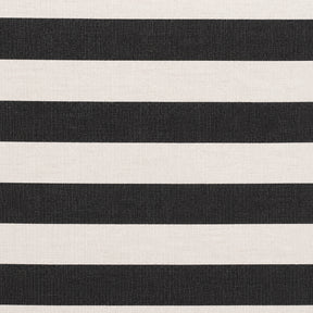 Close-up fabric swatch of a black and white cabana stripe cotton table napkin