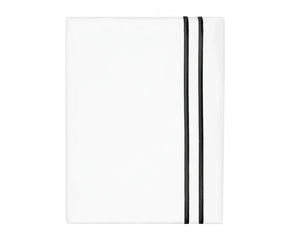 Neatly folded white cotton flat sheet with a bold black double-line embroidered border against a white background.