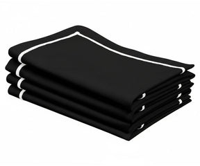 embroidered dinner napkins with white line border, modern reusable cotton napkins for dining and entertaining