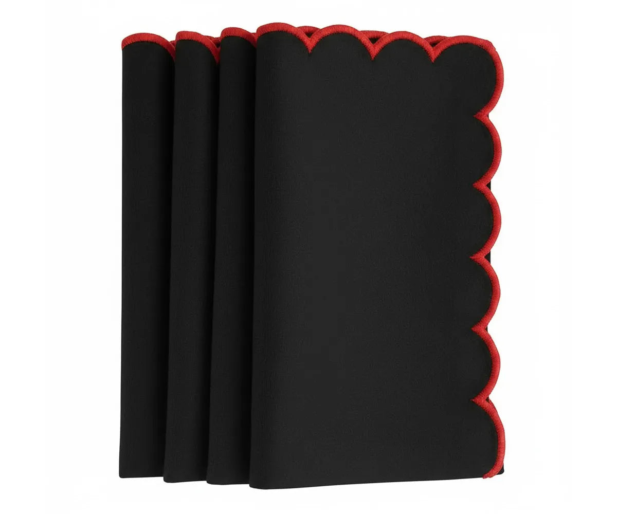 Premium scalloped napkins with red trim for everyday and formal dining