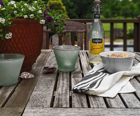 Stripe tea towels made from soft and absorbent cotton.