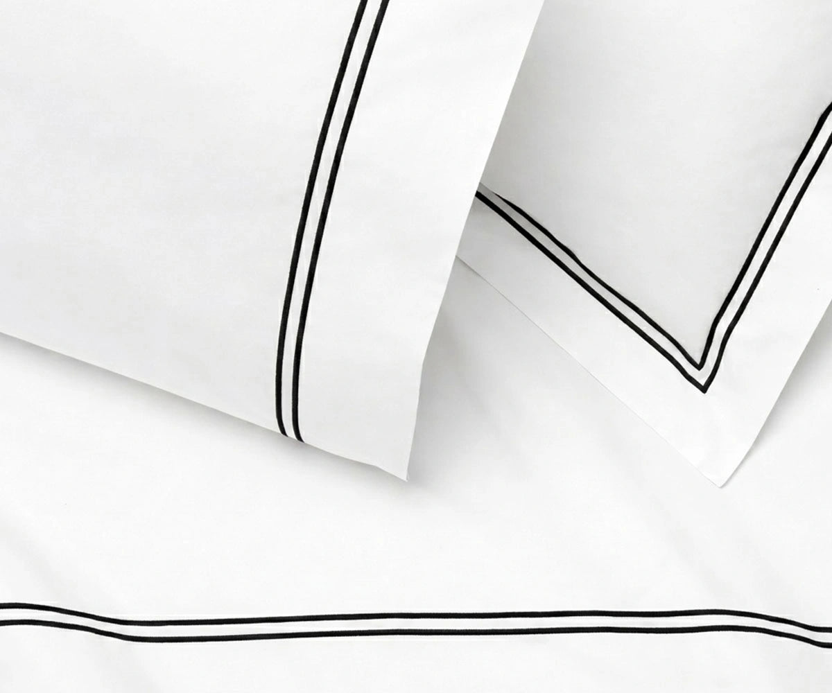 black embroidered flat sheet cotton percale modern black bedding double line stitch hotel style flat sheet