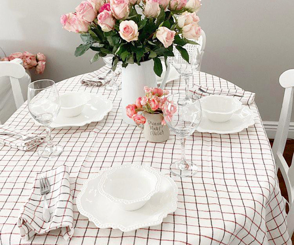 Check out our assortment of black and white stripe tablecloths, available in various sizes, including round.
