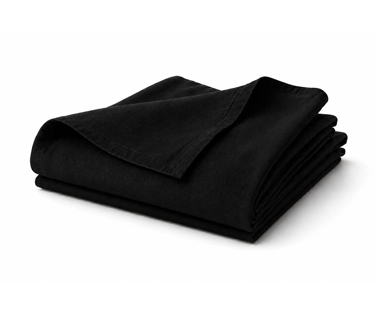 Black linen flat sheet made from 100% premium linen. Breathable, luxury bedding with a modern look.