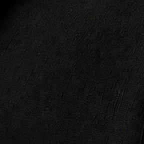 A close-up texture shot of a solid black woven fabric, showing a fine, dark ribbed pattern.