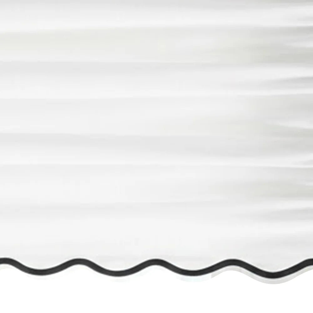 White scalloped curtain panel with black trim - Close up
