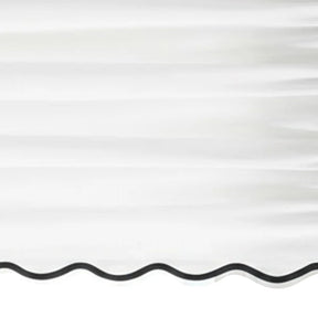 White scalloped curtain panel with black trim - Close up