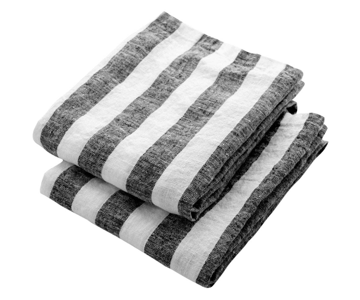 Black striped linen kitchen towels folded set soft absorbent linen dish towels for kitchen