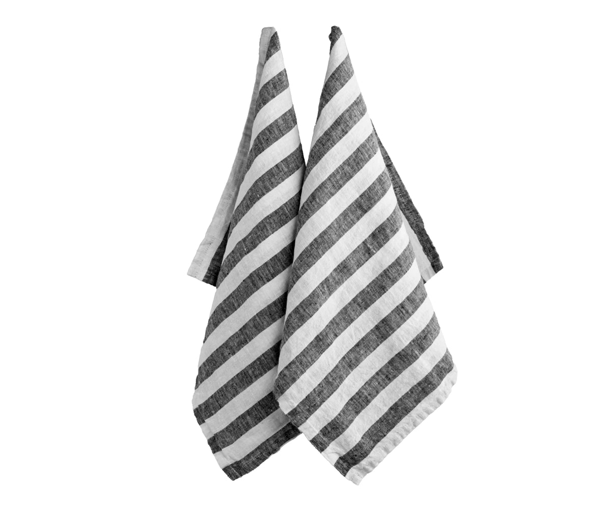 Black striped linen tea towels hanging soft linen kitchen towels for drying dishes