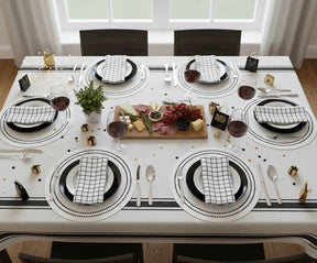 Black and white linen napkins with elegant modern design