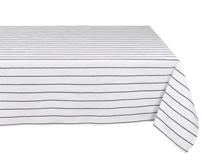 Black and white cotton rectangular tablecloth on dining table