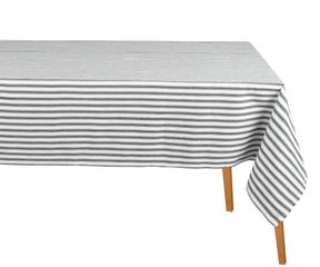 Black and white striped cotton rectangle tablecloth