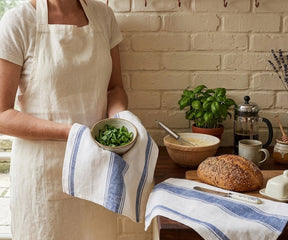 Blue striped linen kitchen towels set of 2 soft absorbent tea towels for farmhouse and modern kitchens