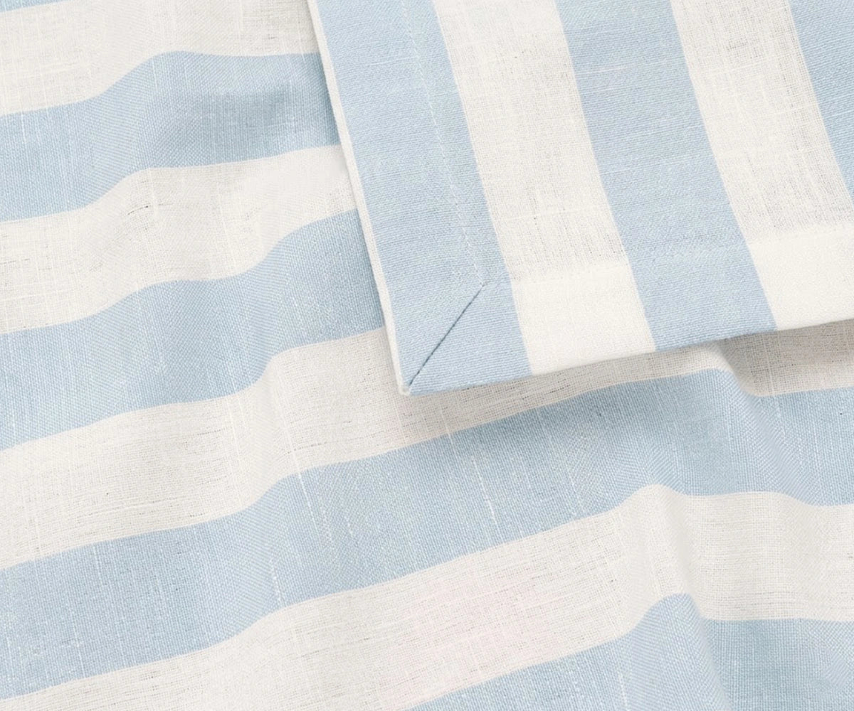 Blue Cabana Stripe Cloth Napkins, Cotton Linen Blend Dinner Napkins for Coastal and Farmhouse Table Decor.