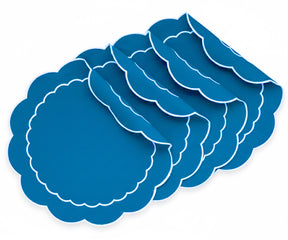 Dark blue cotton round scallop placemat for dining table