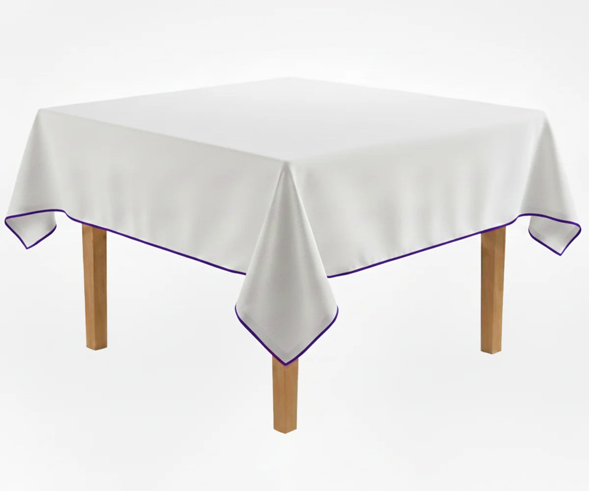 White cotton dining tablecloth with blue border