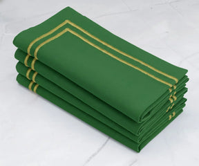 Green cotton napkins with gold border, decorative dining napkins