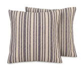 Set of two navy blue vertical striped cushion covers in a herringbone jacquard weave, displayed on a white background.