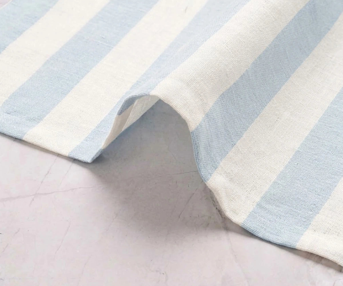 Pale blue cabana stripe napkins, soft texture, ideal for daily meals or special events