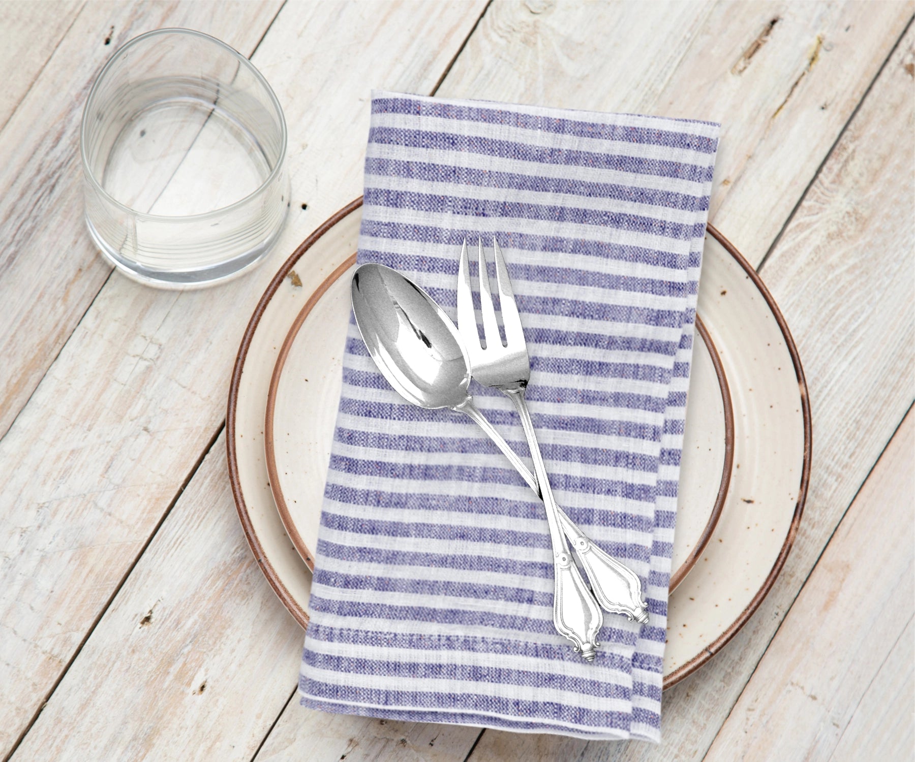 Heirloom quality blue pinstripe linen napkins crafted for long-lasting use and elevated dining experiences