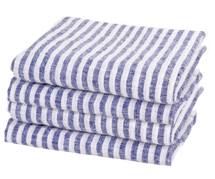 Blue pinstripe linen napkins for wedding reception tables featuring premium 100 percent linen fabric and elegant blue pinstripe design