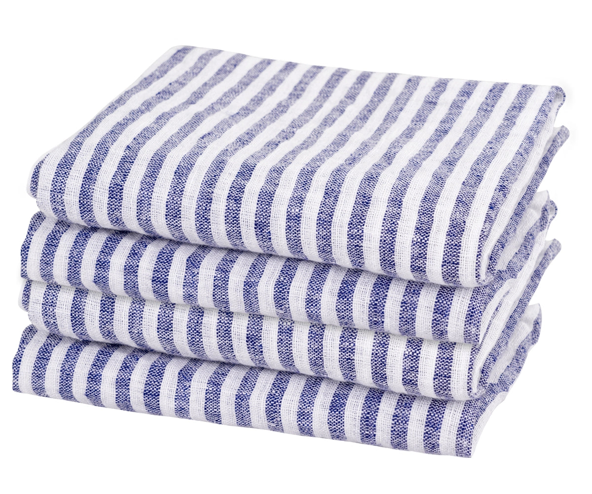 Blue pinstripe linen napkins for wedding reception tables featuring premium 100 percent linen fabric and elegant blue pinstripe design