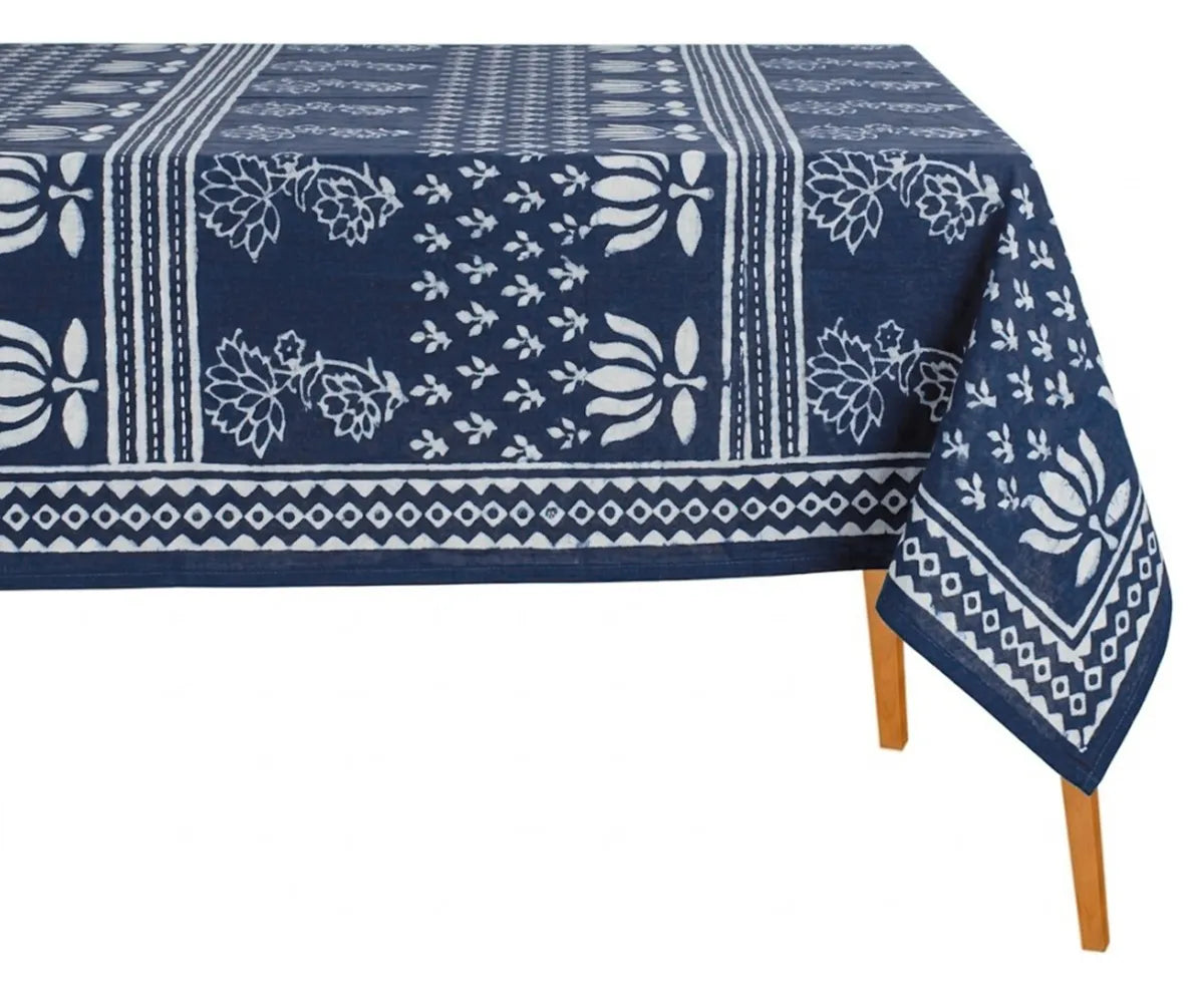 Hand block printed floral tablecloth rectangular cotton dining table linen farmhouse boho style home decor