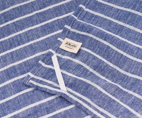Blue stripe linen dish towels set, 18x28 inches – timeless kitchen essentials for rustic farmhouse and contemporary spaces.
