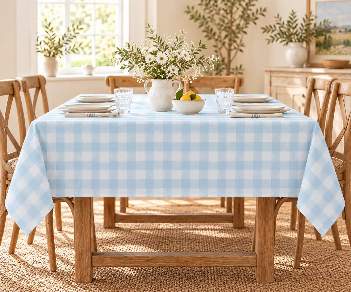 Blue and White Plaid Tablecloth