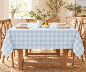 Blue and White Plaid Tablecloth