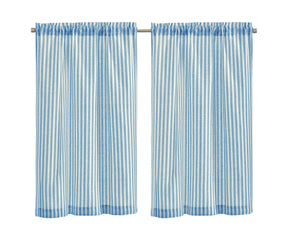 blue cotton linen kitchen curtains