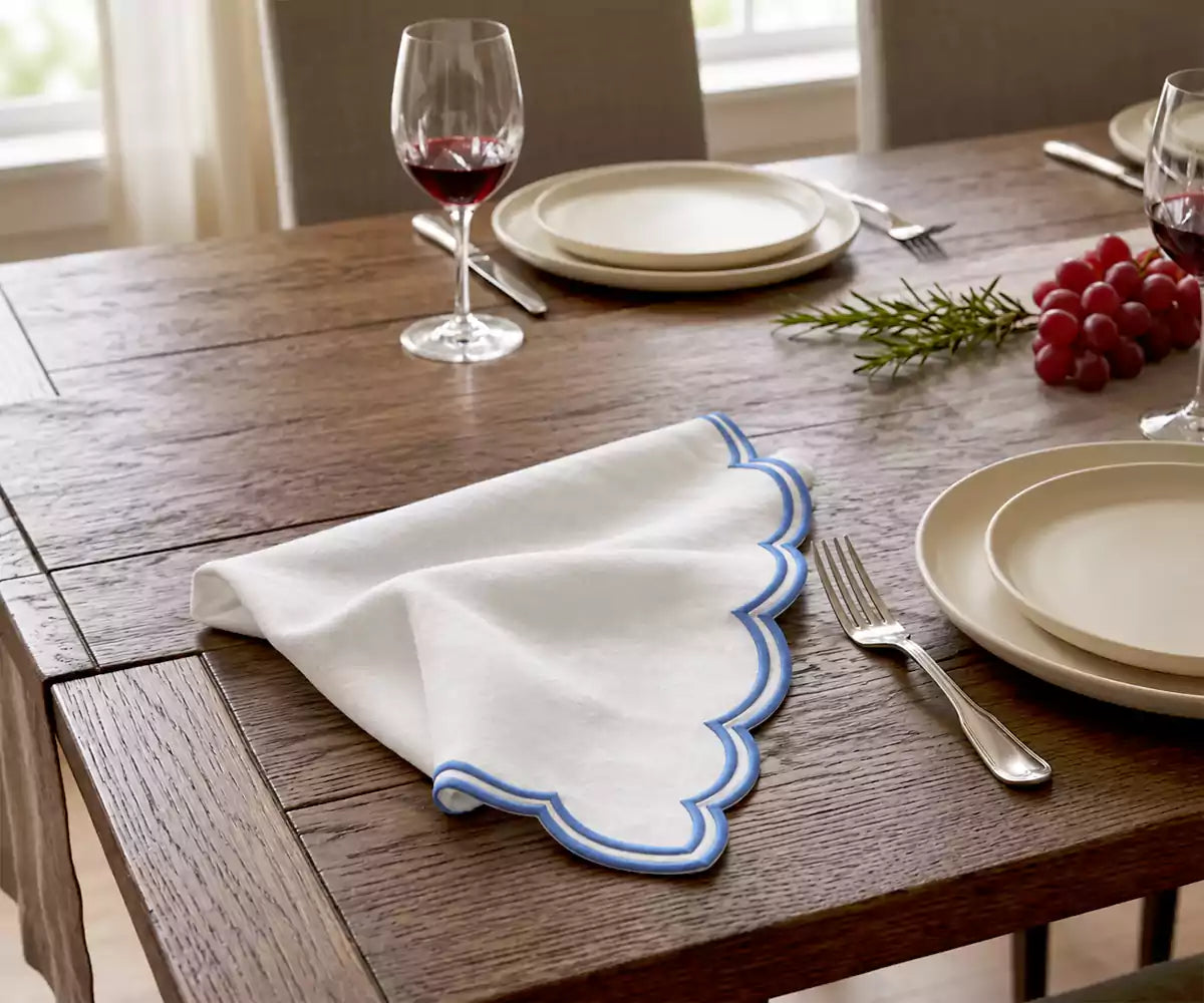 White Napkins With Scalloped Trim