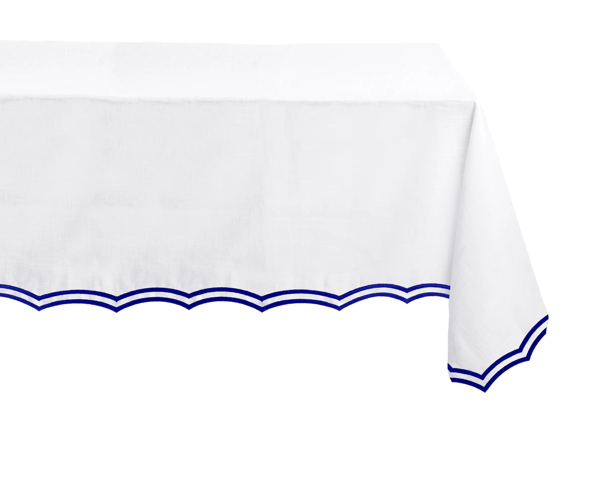 Elegant embroidered cotton tablecloth in royal blue for home decor