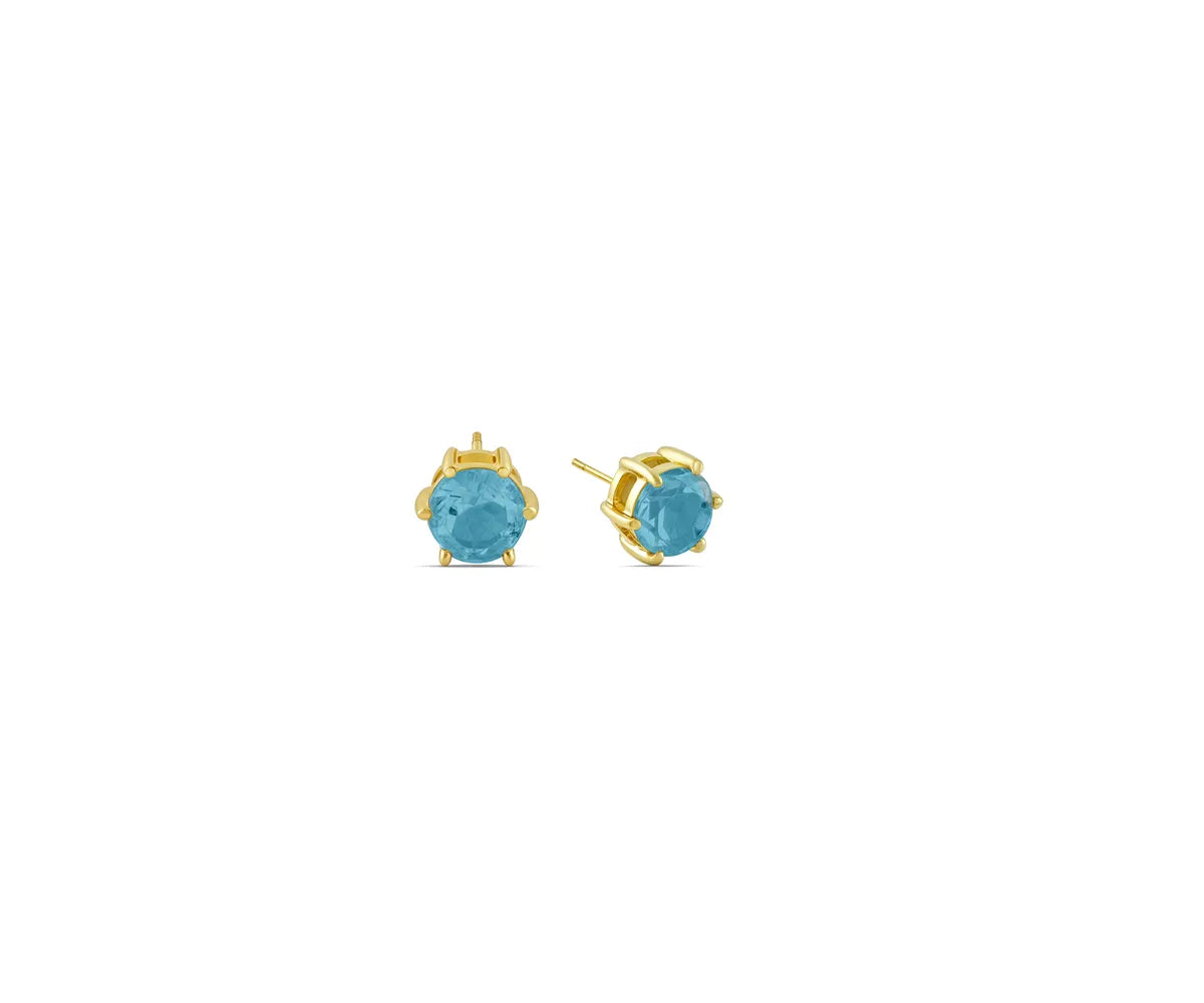 14K gold blue topaz stud earrings with round gemstone