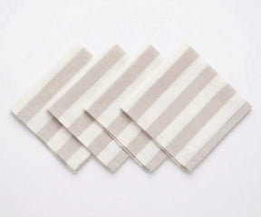 Cabana stripe cotton linen napkins with hemstitch detail for dining table