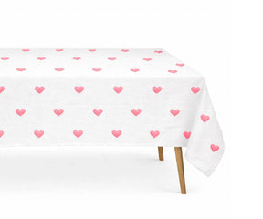 Blush pink heart printed rectangle tablecloth in cotton, romantic and elegant Valentine’s Day table decoration