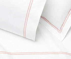 blush pink cotton percale flat sheet embroidered border breathable romantic bedroom luxury bedding queen king
