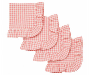Pink gingham ruffle cloth napkins set of reusable cotton checkered table napkins with scalloped edge