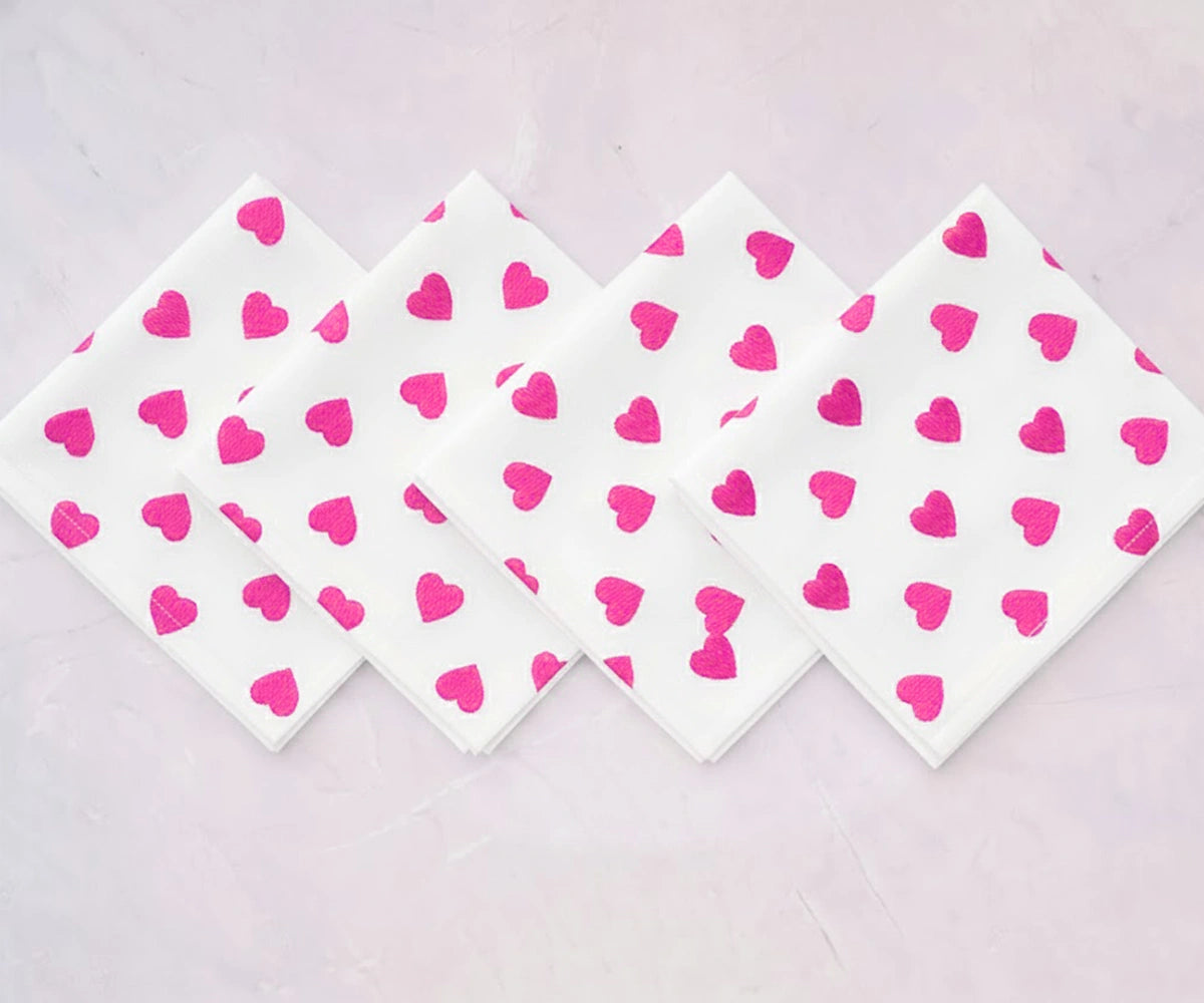 Blush pink heart cotton napkin, elegant romantic table décor for Valentine’s Day dining