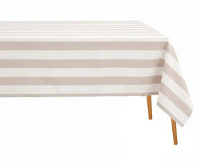 Blush and white cabana stripe rectangle tablecloth in cotton linen blend, soft textured fabric for elegant farmhouse dining tables