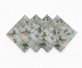 Printed linen dinner napkins with block print design styled on a rustic dining table setting